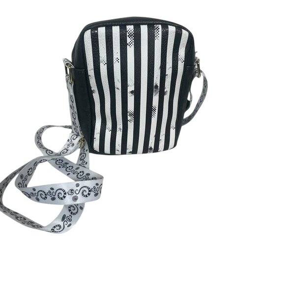 NWT Buckle-Down Women's Crossbody - Beetlejuice Suit Stripes Black White - Picture 4 of 12